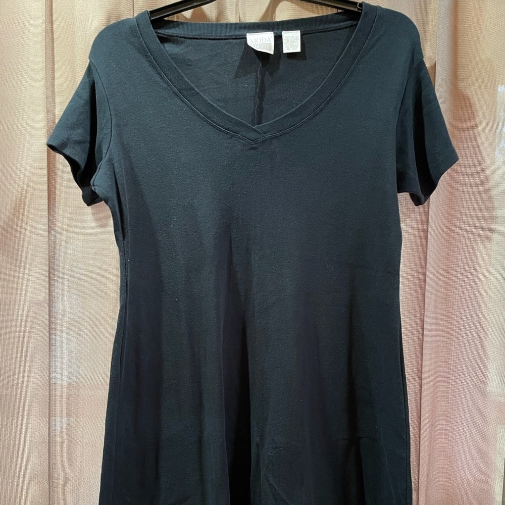 Moda INTL V-neck Dress, Cotton XL, Black